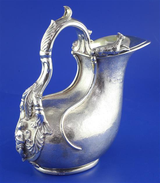 A Victorian textured silver Askos jug by John Hunt & Robert Roskell, 32.5 oz.